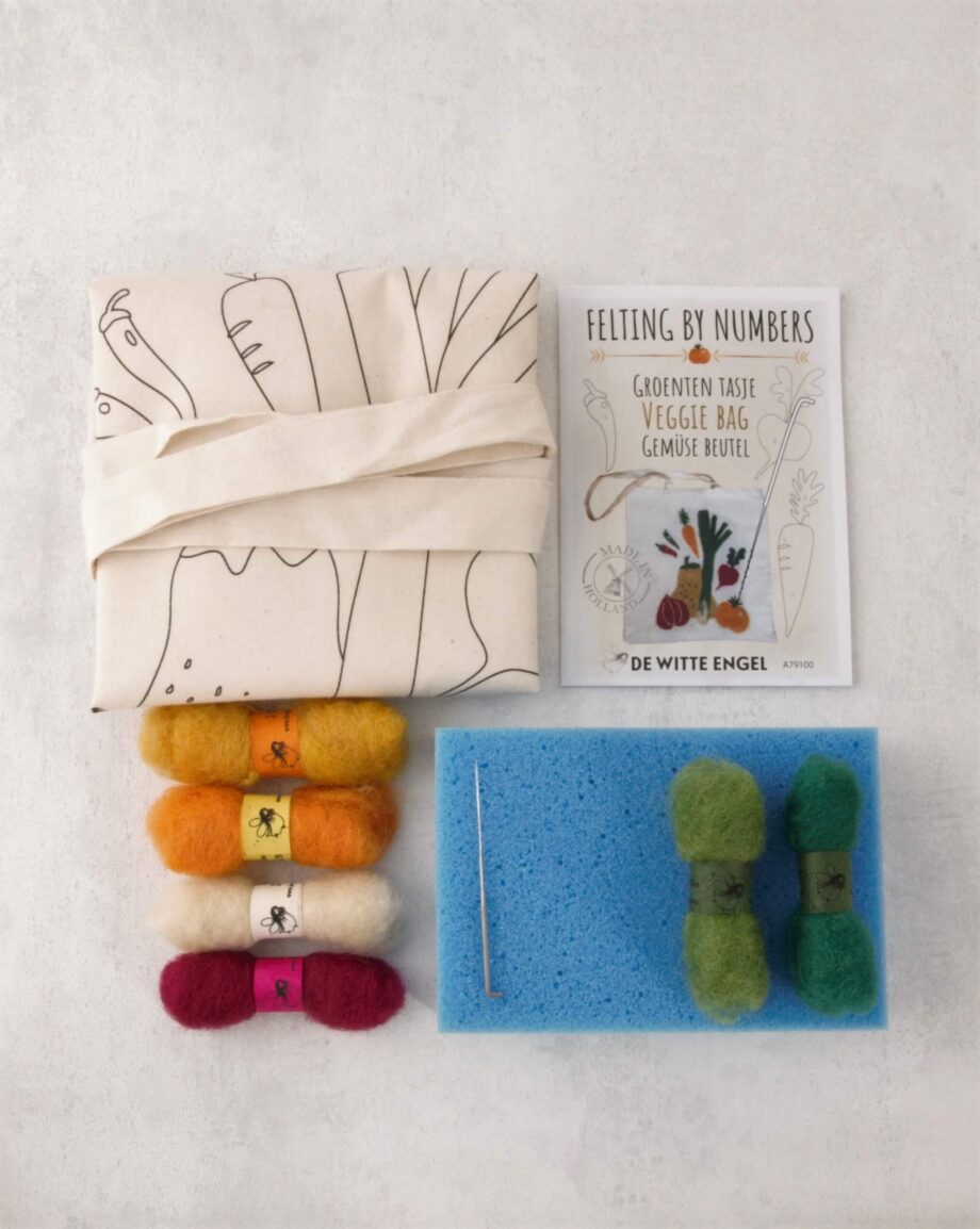 Felting by numbers vegetable bag contents