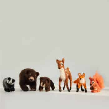 Forest animals stat package needle felting all animals in a lineup