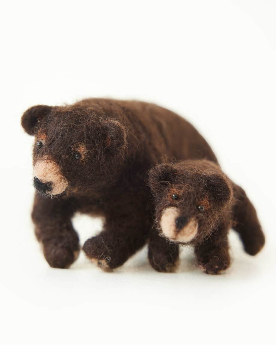 Bear and bear cub from forest animals needle felt making kit