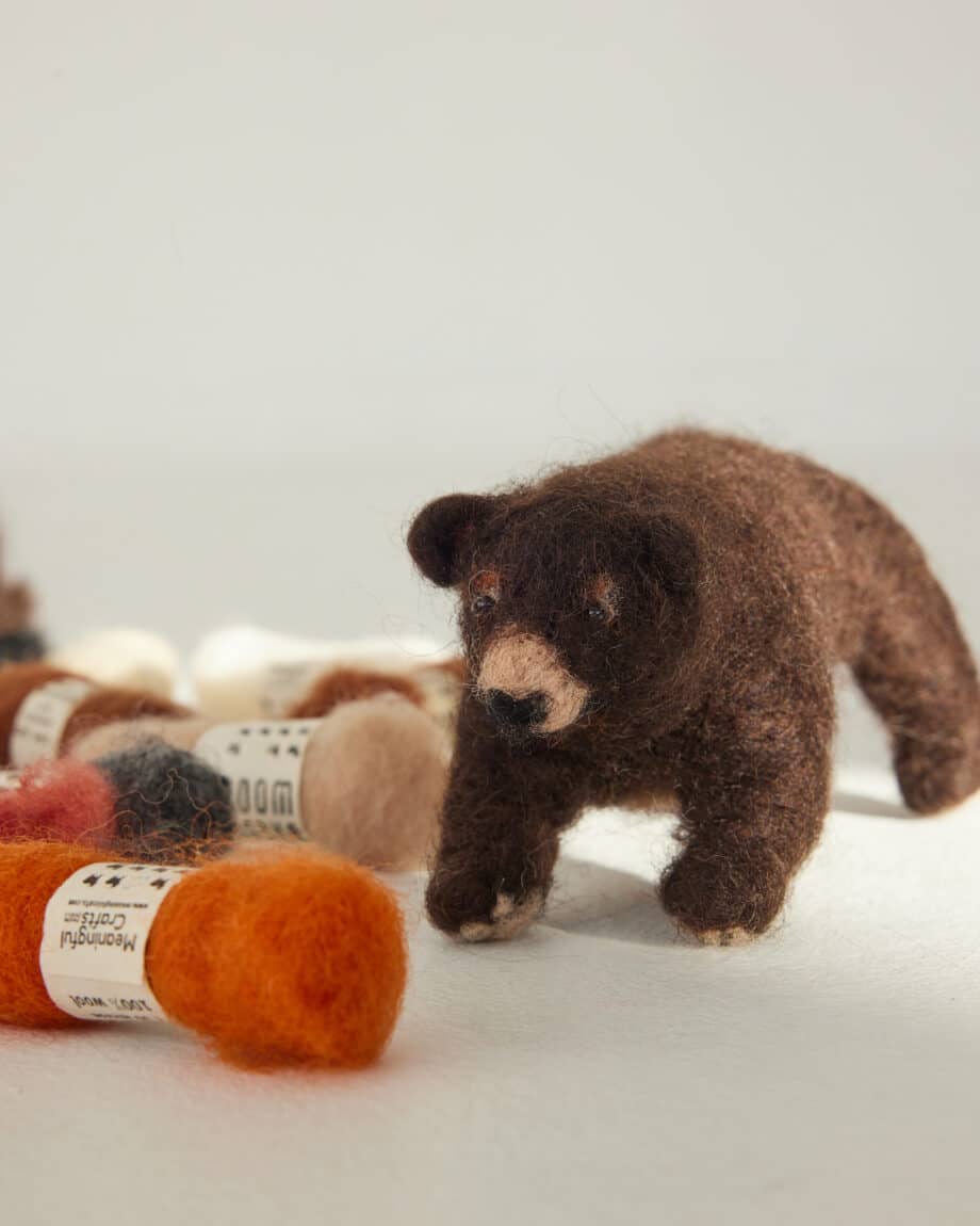 felted bear with Bheda wool from the forest animal kit